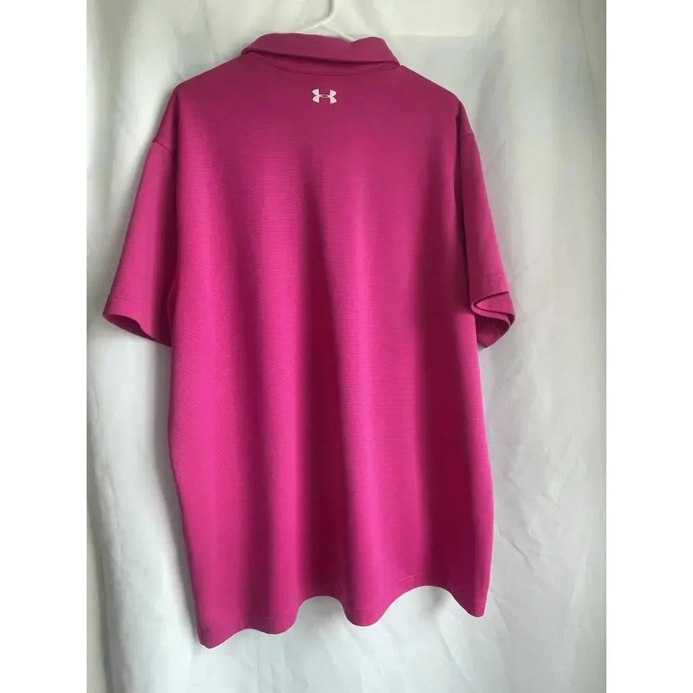 Under Armour Men’s 2XL Pink HeatGear Polo Shirt Loose Fit Y2K Athletic Performan - Picture 7 of 8